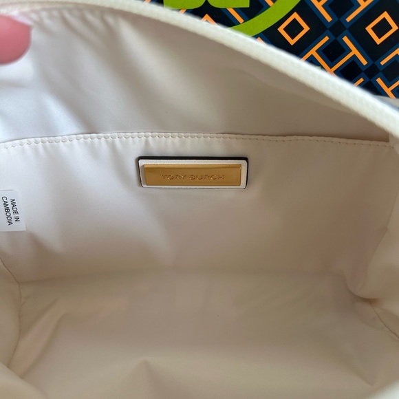 Tory Burch Virginia Printed Large Cosmetic Case Bag Blue Zebra Gold Blue Cream - Picture 7 of 10